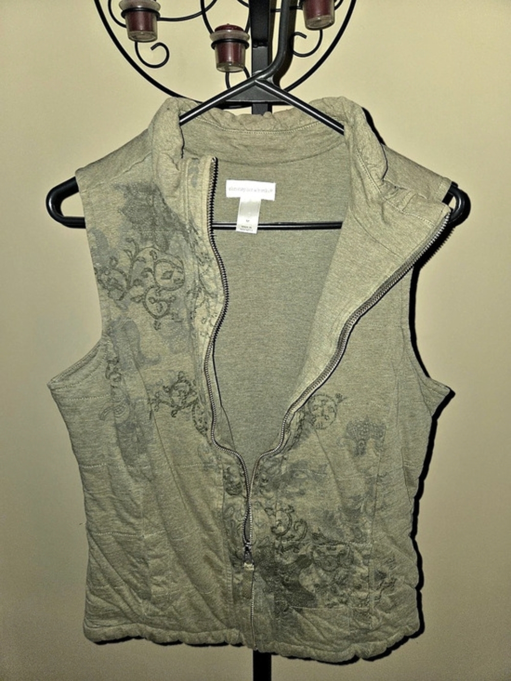 Christopher & Banks Floral Zip-Front Vest in Green
